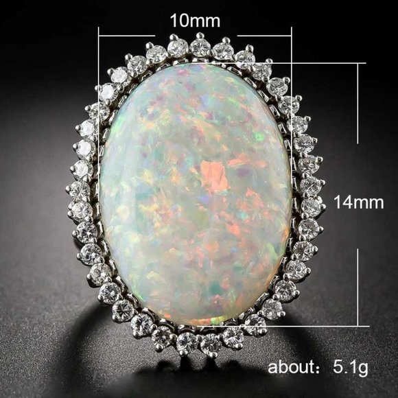 Luxury Super Large Oval Sun Flower Gemstone Fire Opal Silver Ring, VIP312 - Picture 3 of 9